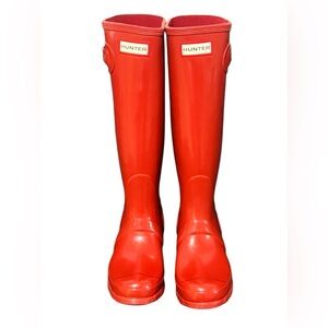 Hunter women's Original Tall gloss rain Boot knee high winter red size 5‎ NWOT